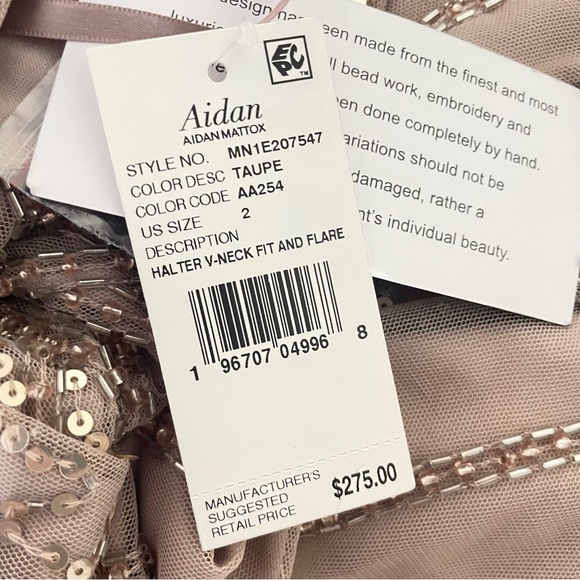 New! Aidan Mattox Taupe Sequin Halter V-neck Mini Dress Size 2 - 26760 - Picture 11 of 15